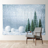Aperturee - Snowy Bokeh Little Pine Green Winter Deco Backdrop